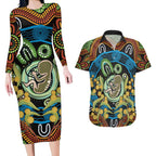 Baby in the Womb Couples Matching Long Sleeve Bodycon Dress and Hawaiian Shirt Aboriginal Art Style