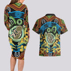 Baby in the Womb Couples Matching Long Sleeve Bodycon Dress and Hawaiian Shirt Aboriginal Art Style