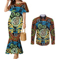 Baby in the Womb Couples Matching Mermaid Dress and Long Sleeve Button Shirt Aboriginal Art Style