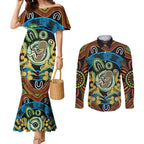 Baby in the Womb Couples Matching Mermaid Dress and Long Sleeve Button Shirt Aboriginal Art Style
