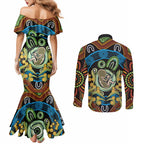 Baby in the Womb Couples Matching Mermaid Dress and Long Sleeve Button Shirt Aboriginal Art Style