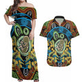 Baby in the Womb Couples Matching Off Shoulder Maxi Dress and Hawaiian Shirt Aboriginal Art Style