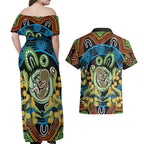 Baby in the Womb Couples Matching Off Shoulder Maxi Dress and Hawaiian Shirt Aboriginal Art Style