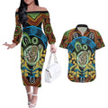 Baby in the Womb Couples Matching Off The Shoulder Long Sleeve Dress and Hawaiian Shirt Aboriginal Art Style