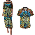Baby in the Womb Couples Matching Puletasi and Hawaiian Shirt Aboriginal Art Style