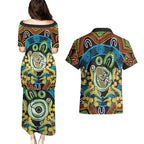 Baby in the Womb Couples Matching Puletasi and Hawaiian Shirt Aboriginal Art Style
