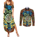 Baby in the Womb Couples Matching Summer Maxi Dress and Long Sleeve Button Shirt Aboriginal Art Style