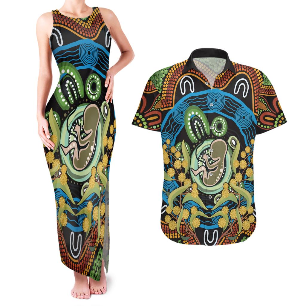 Baby in the Womb Couples Matching Tank Maxi Dress and Hawaiian Shirt Aboriginal Art Style