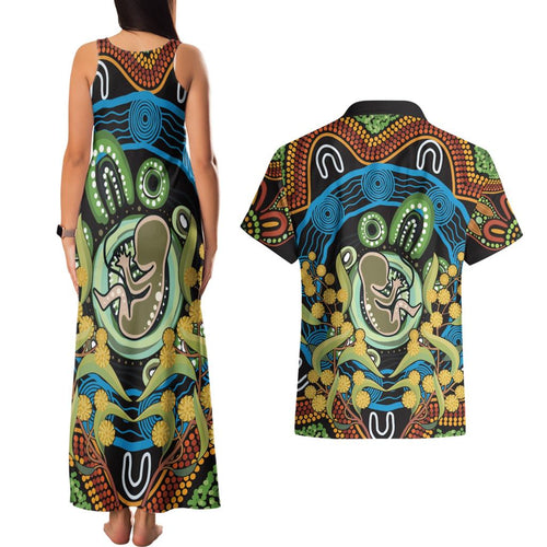 Baby in the Womb Couples Matching Tank Maxi Dress and Hawaiian Shirt Aboriginal Art Style