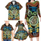 Baby in the Womb Family Matching Long Sleeve Bodycon Dress and Hawaiian Shirt Aboriginal Art Style