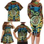 Baby in the Womb Family Matching Long Sleeve Bodycon Dress and Hawaiian Shirt Aboriginal Art Style