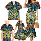 Baby in the Womb Family Matching Mermaid Dress and Hawaiian Shirt Aboriginal Art Style