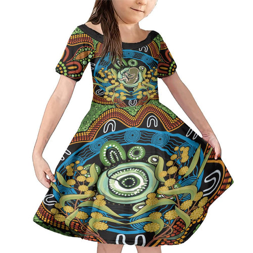 Baby in the Womb Family Matching Mermaid Dress and Hawaiian Shirt Aboriginal Art Style
