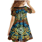 Baby in the Womb Family Matching Mermaid Dress and Hawaiian Shirt Aboriginal Art Style