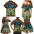 Baby in the Womb Family Matching Mermaid Dress and Hawaiian Shirt Aboriginal Art Style