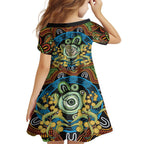 Baby in the Womb Family Matching Off The Shoulder Long Sleeve Dress and Hawaiian Shirt Aboriginal Art Style