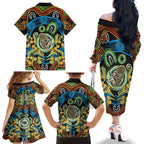 Baby in the Womb Family Matching Off The Shoulder Long Sleeve Dress and Hawaiian Shirt Aboriginal Art Style
