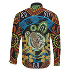 Baby in the Womb Family Matching Off The Shoulder Long Sleeve Dress and Hawaiian Shirt Aboriginal Art Style