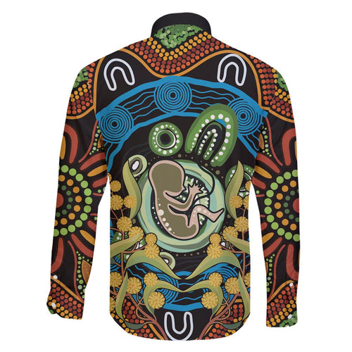 Baby in the Womb Family Matching Off The Shoulder Long Sleeve Dress and Hawaiian Shirt Aboriginal Art Style