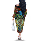 Baby in the Womb Family Matching Off The Shoulder Long Sleeve Dress and Hawaiian Shirt Aboriginal Art Style