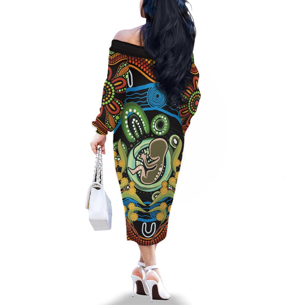 Baby in the Womb Family Matching Off The Shoulder Long Sleeve Dress and Hawaiian Shirt Aboriginal Art Style