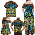 Baby in the Womb Family Matching Off Shoulder Maxi Dress and Hawaiian Shirt Aboriginal Art Style