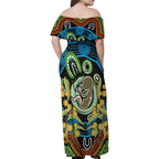 Baby in the Womb Family Matching Off Shoulder Maxi Dress and Hawaiian Shirt Aboriginal Art Style