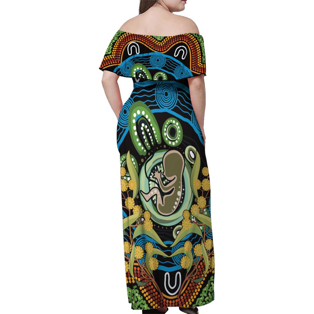 Baby in the Womb Family Matching Off Shoulder Maxi Dress and Hawaiian Shirt Aboriginal Art Style