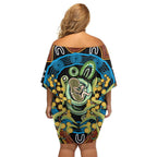 Baby in the Womb Family Matching Off Shoulder Short Dress and Hawaiian Shirt Aboriginal Art Style