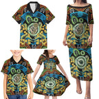 Baby in the Womb Family Matching Puletasi and Hawaiian Shirt Aboriginal Art Style