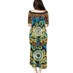 Baby in the Womb Family Matching Puletasi and Hawaiian Shirt Aboriginal Art Style