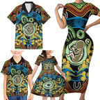 Baby in the Womb Family Matching Short Sleeve Bodycon Dress and Hawaiian Shirt Aboriginal Art Style