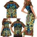 Baby in the Womb Family Matching Short Sleeve Bodycon Dress and Hawaiian Shirt Aboriginal Art Style