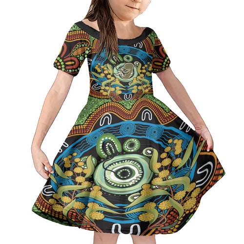 Baby in the Womb Family Matching Summer Maxi Dress and Hawaiian Shirt Aboriginal Art Style