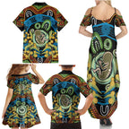 Baby in the Womb Family Matching Summer Maxi Dress and Hawaiian Shirt Aboriginal Art Style