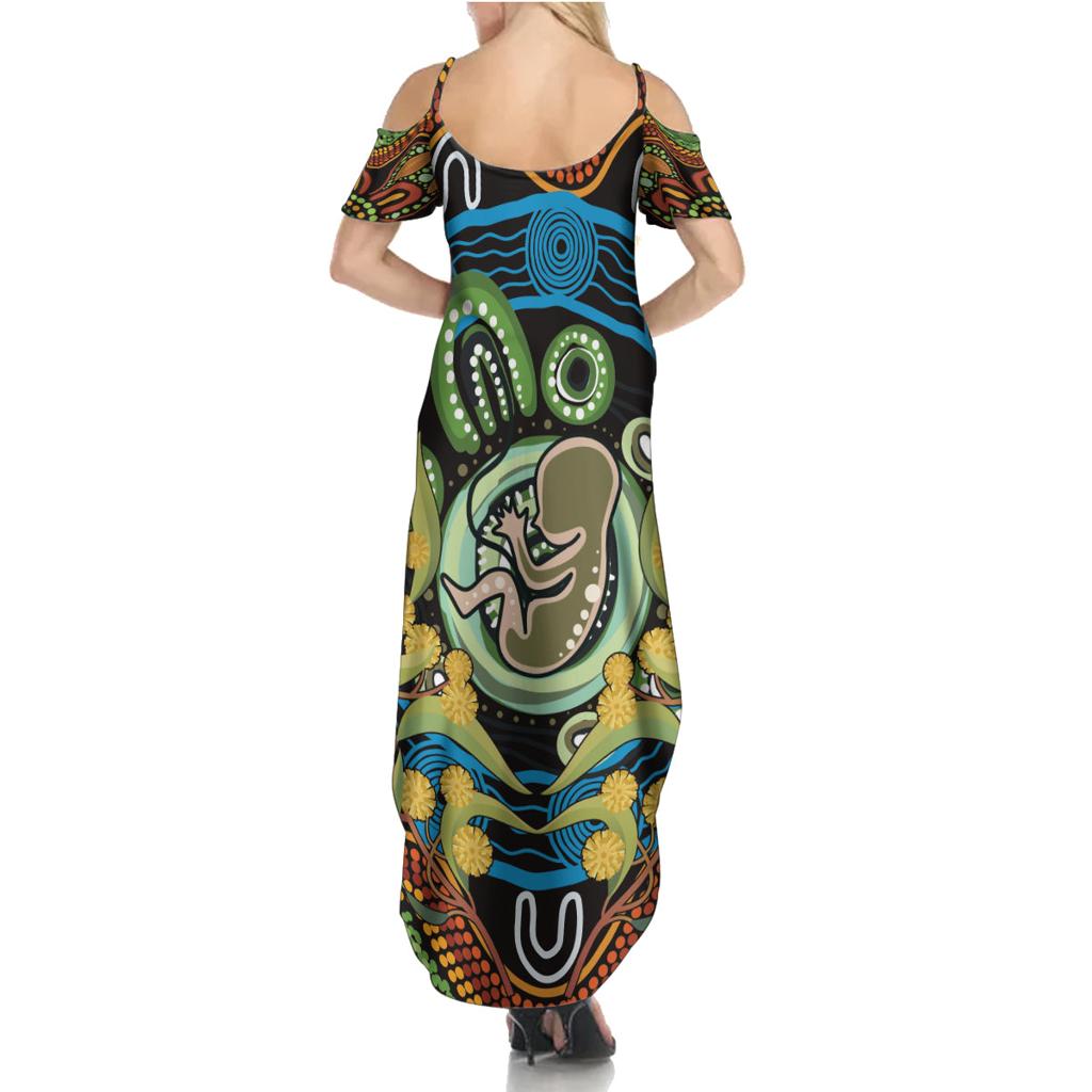 Baby in the Womb Family Matching Summer Maxi Dress and Hawaiian Shirt Aboriginal Art Style