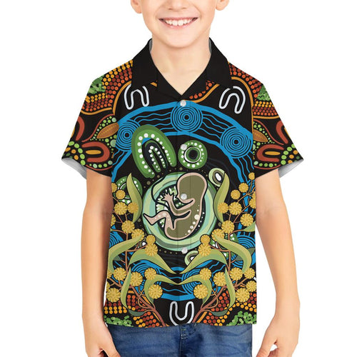 Baby in the Womb Family Matching Summer Maxi Dress and Hawaiian Shirt Aboriginal Art Style