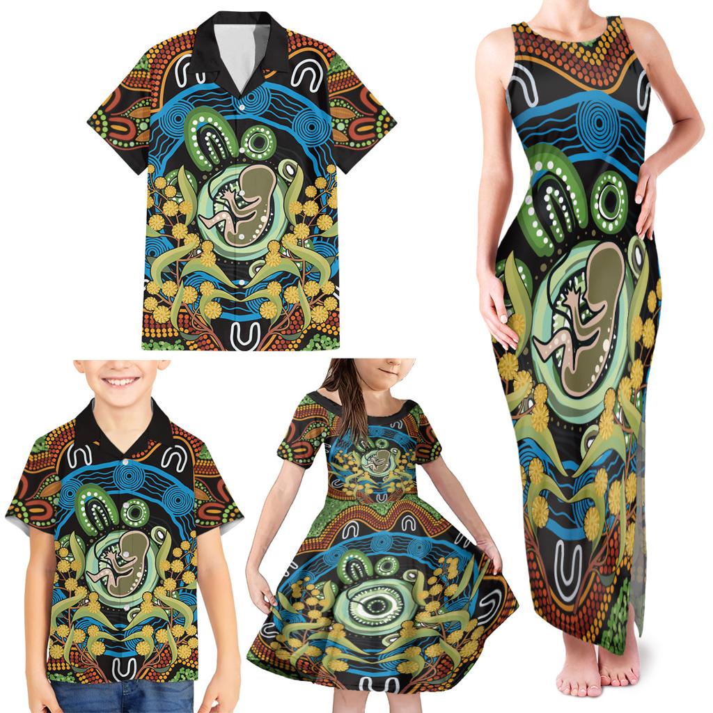 Baby in the Womb Family Matching Tank Maxi Dress and Hawaiian Shirt Aboriginal Art Style