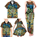 Baby in the Womb Family Matching Tank Maxi Dress and Hawaiian Shirt Aboriginal Art Style