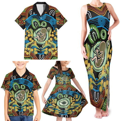 Baby in the Womb Family Matching Tank Maxi Dress and Hawaiian Shirt Aboriginal Art Style