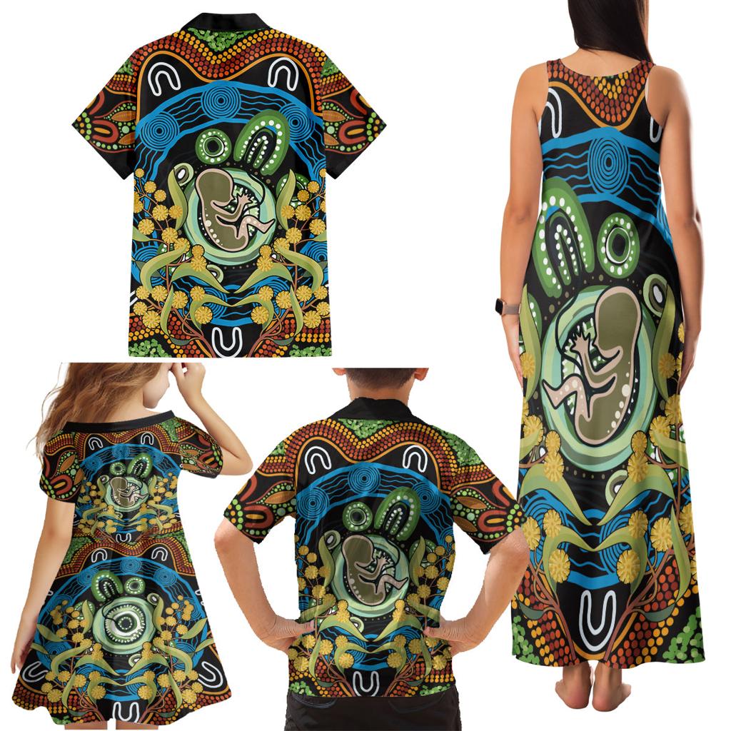 Baby in the Womb Family Matching Tank Maxi Dress and Hawaiian Shirt Aboriginal Art Style