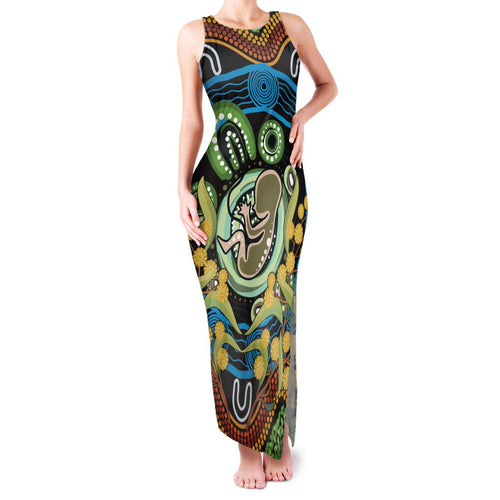 Baby in the Womb Family Matching Tank Maxi Dress and Hawaiian Shirt Aboriginal Art Style