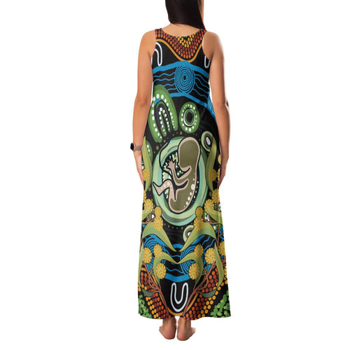 Baby in the Womb Family Matching Tank Maxi Dress and Hawaiian Shirt Aboriginal Art Style