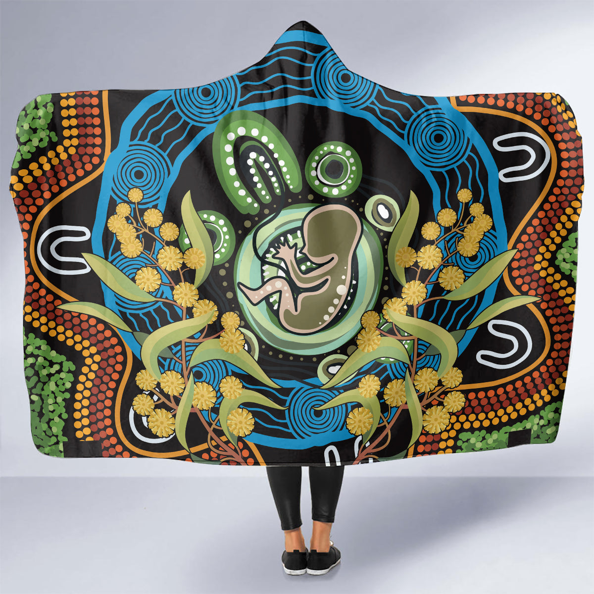 Baby in the Womb Hooded Blanket Aboriginal Art Style