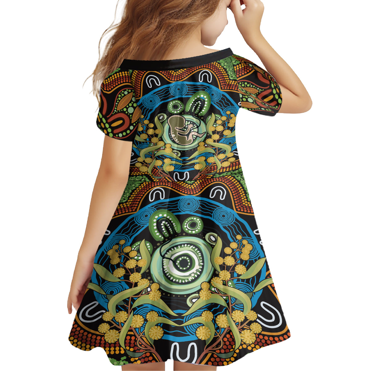 Baby in the Womb Kid Short Sleeve Dress Aboriginal Art Style