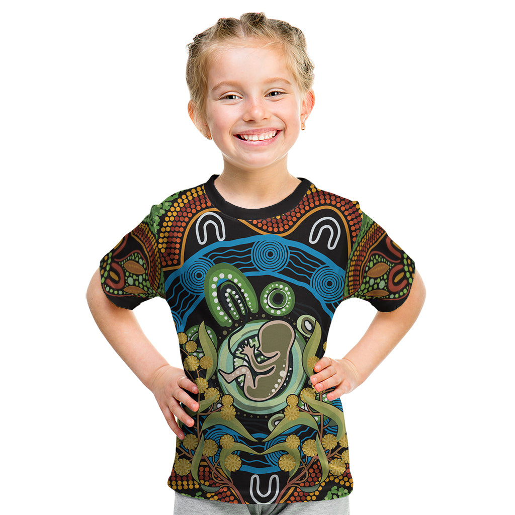 Baby in the Womb Kid T Shirt Aboriginal Art Style