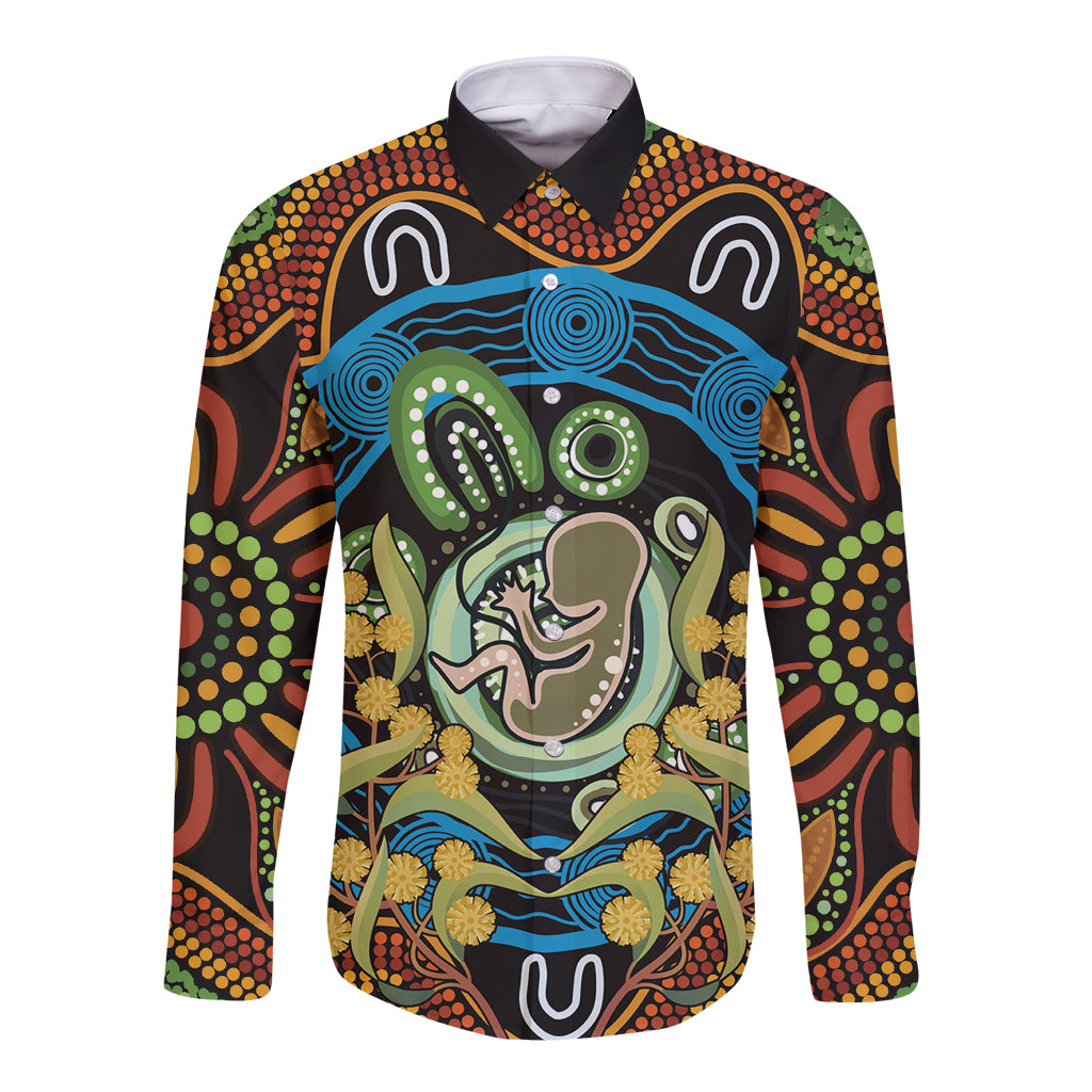 Baby in the Womb Long Sleeve Button Shirt Aboriginal Art Style