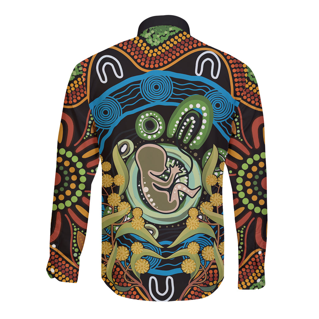 Baby in the Womb Long Sleeve Button Shirt Aboriginal Art Style