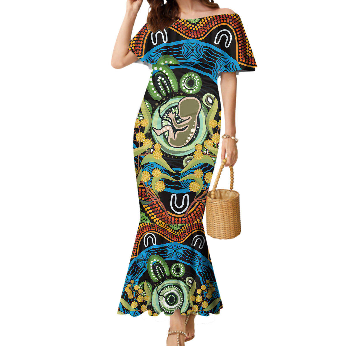Baby in the Womb Mermaid Dress Aboriginal Art Style