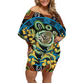 Baby in the Womb Off Shoulder Short Dress Aboriginal Art Style